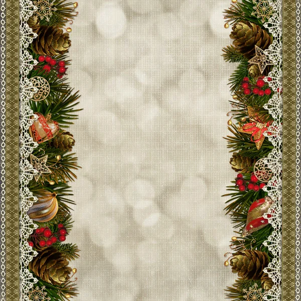 Borders of Christmas decorations with lace on vintage background — Stock Photo, Image