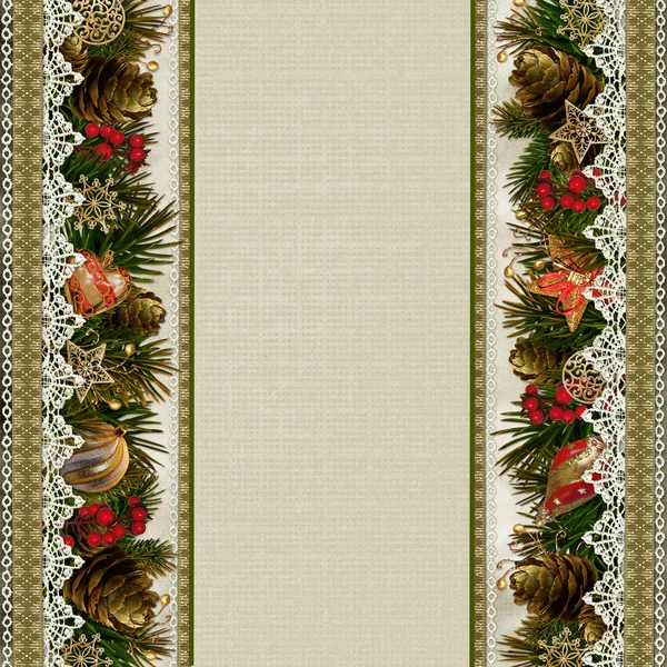 Границы рождественских украшений с кружевами на винтажном фоне — стоковое фото