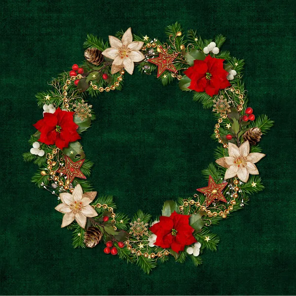 Christmas wreath on a green vintage background — Stock Photo, Image