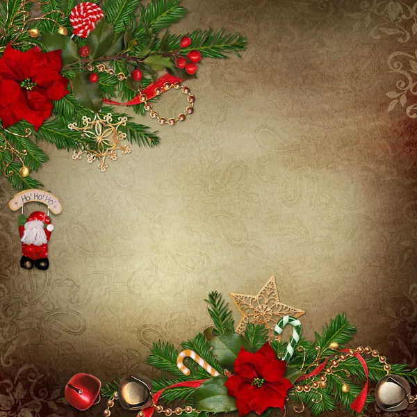 Вінтажний фон з красивими різдвяними прикрасами та місцем для тексту або фото — стокове фото