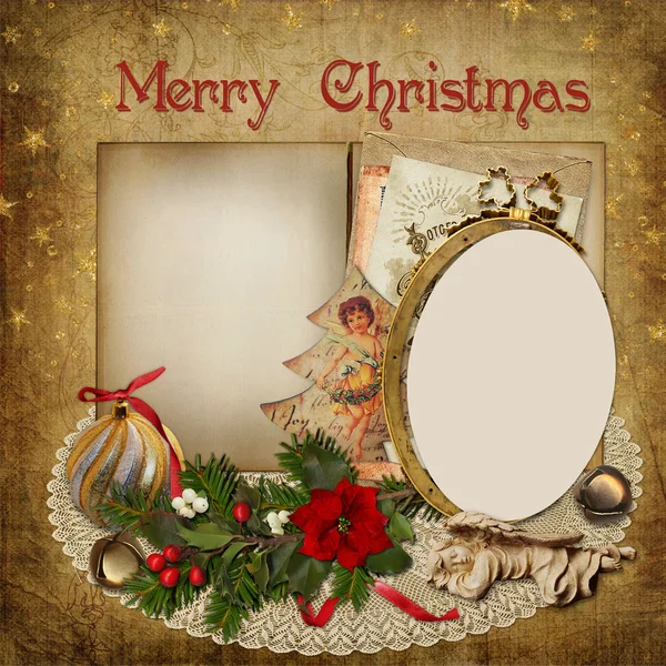 Christmas greeting card with frame, decoration and space for text — Stock Photo, Image