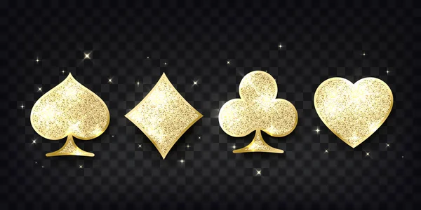 Fato Cartas Poker Quatro Símbolos Brilho Dourado Cartas Jogo Cassino —  Vetores de Stock