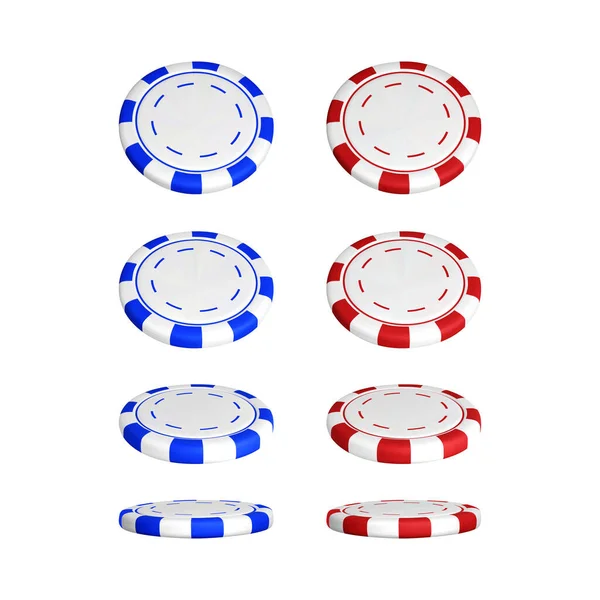 Fichas Póquer Diferentes Posiciones Color Rojo Azul Fichas Casino Aislados — Vector de stock