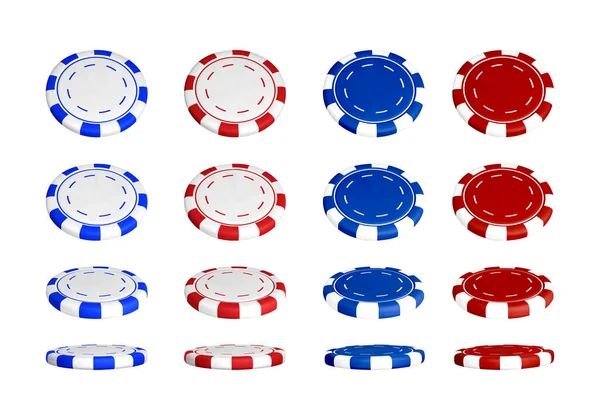 Покерні Фішки Іншому Положенні Кольорові Фішки Казино Ізольовані Білому Тлі — стоковий вектор