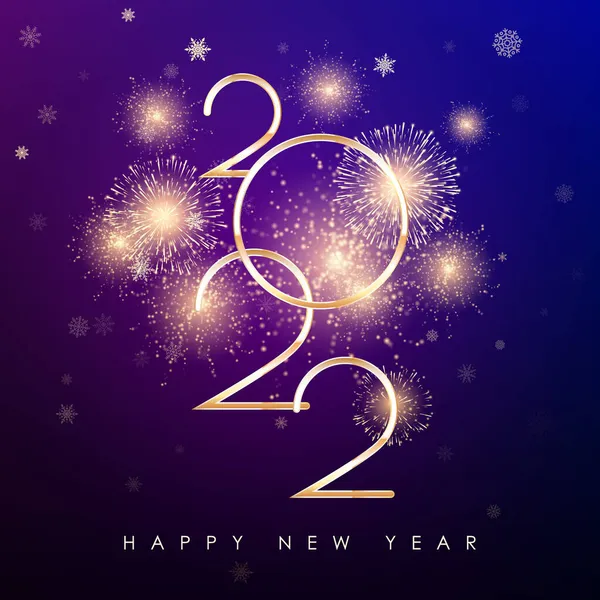 Bonne Année 2022 Bannière Nouvel Avec Feu Artifice Chiffres Dorés — Image vectorielle