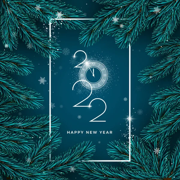 Feliz Ano Novo Cartão Saudação Ramos Árvore Natal Fundo Escuro —  Vetores de Stock