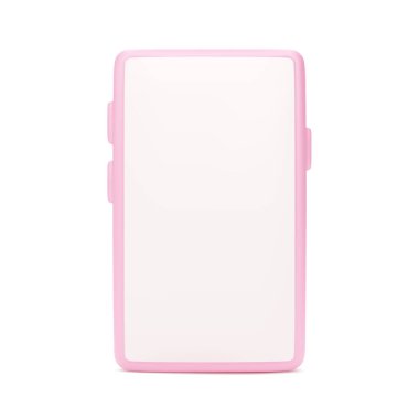 Cep telefonu maketi. 3D telefon ön görüntü pembe renk. Beyaz arkaplanda boş ekranı olan akıllı telefon. Vektör illüstrasyonu