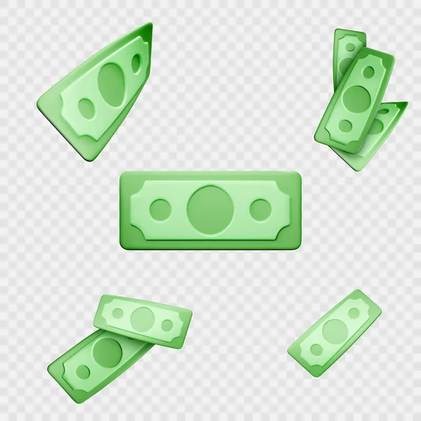 Dolarová Bankovka Zelený Papírový Účet Fly Karikatura Peníze Izolované Průhledném — Stockový vektor