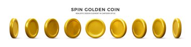 3D altın para. Beyaz arka planda gerçekçi altın sikke. Vektör illüstrasyonu