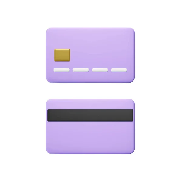 Cartoon Style Purple Credit Card Front Back View Banking Operation — стоковый вектор