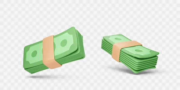 Bundle Dollar Banknotes Money Stack Realistic Cartoon Style Business Finance — Stock vektor