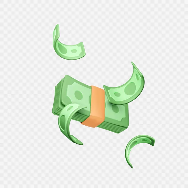 Wad Cash Falling Green Paper Dollars Falling Money Template Realistic — 스톡 벡터