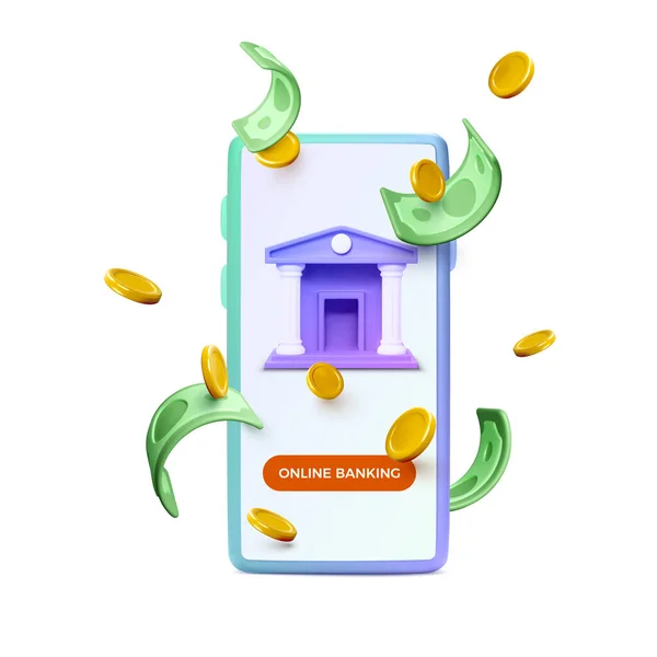 Mobile Phone Business App Falling Coins Dollars Online Banking Concept — 图库矢量图片