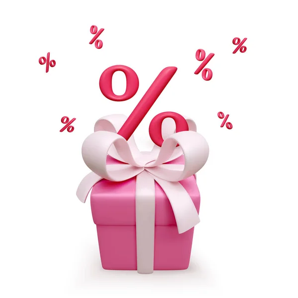 Pink Gift Box Bow Percent Symbol Falling Percentage Signs Discount — Stock Vector
