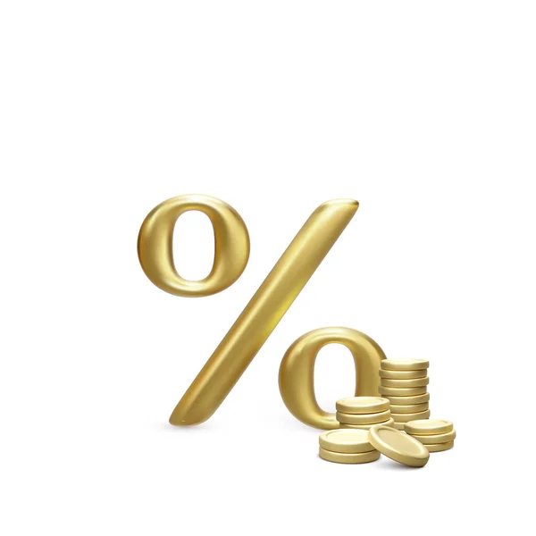 Gold Render Percent Symbol Golden Coins Stack Interest Rate Banking — Stock Vector