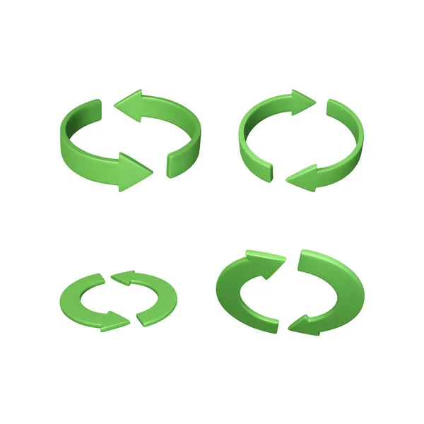 一组用于应用程序或Web接口的旋转箭头圈 绿色刷新图标隔离在白色背景 重装符号 矢量说明 — 图库矢量图片