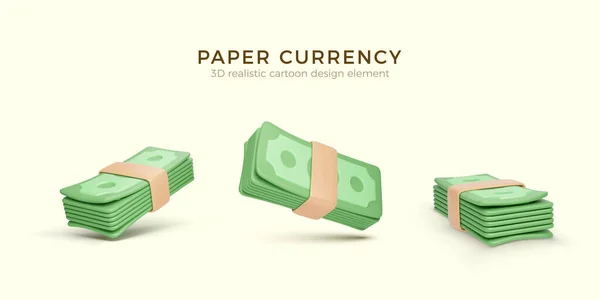 Balíček Zelené Papírové Měny Sada Vykreslování Zásobník Dolaru Usa Peněžní Stock Vektory