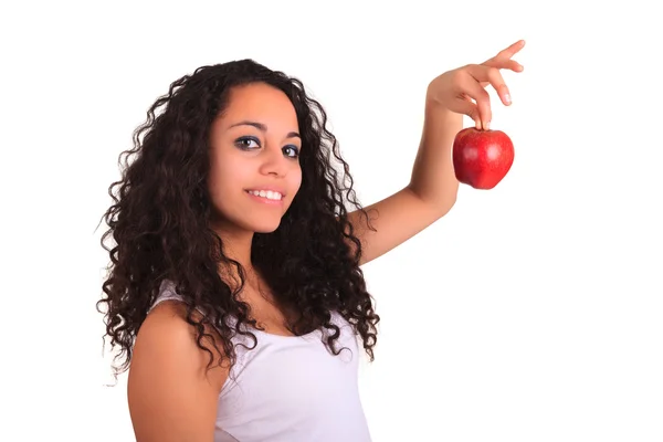 Junge Frau mit Apfel. isoliert über weiß — Stockfoto