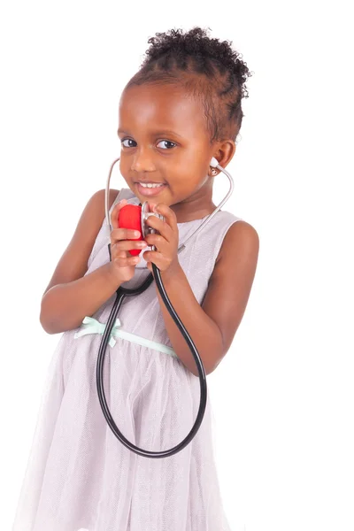 Adorable african little girl with stethoscope — Stock Photo, Image