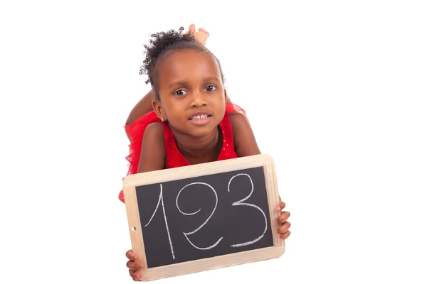 Adorable african little girl with slate — Stock Photo, Image