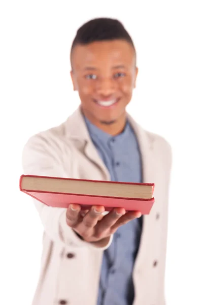 Jovem estudante afro-americano com um livro — Fotografia de Stock