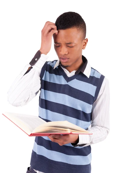 Mladý Africký Americký student s knihou — Stock fotografie