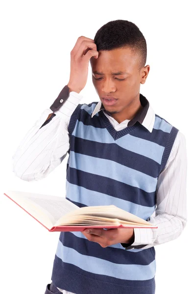 Jovem estudante afro-americano com um livro — Fotografia de Stock