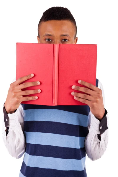 Jovem estudante afro-americano com um livro — Fotografia de Stock