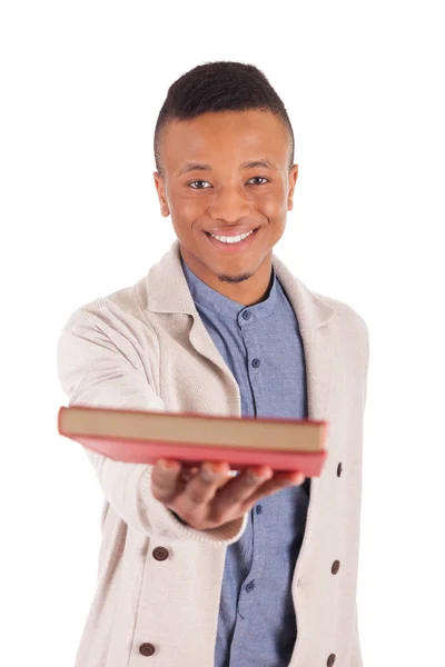 Νεαρός αφρικανική αμερικανική φοιτητής με ένα βιβλίο — Φωτογραφία Αρχείου
