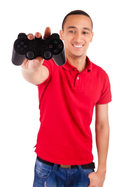 Joven africano usando una consola de juegos — Foto de Stock