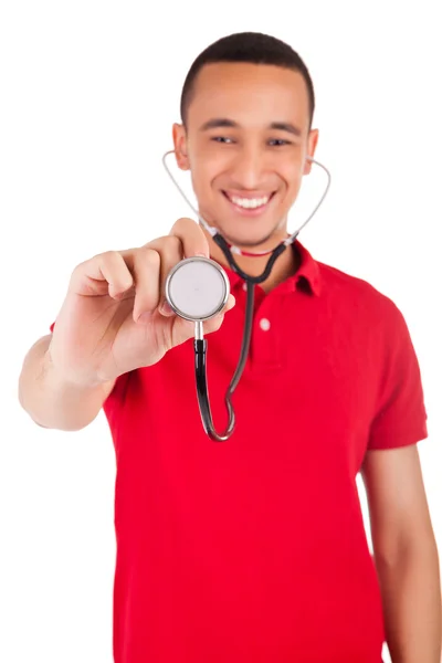 Portrait of African American male doctor or nurse smiling isolat — Stock Photo, Image