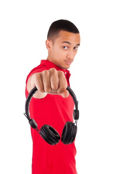 Black man having fun listening to music — Stock Photo, Image