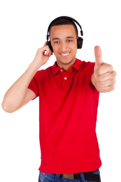 Black man having fun listening to music — Stock Photo, Image