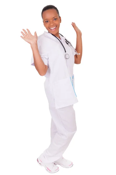 Afroamericano donna medico su sfondo bianco — Foto Stock