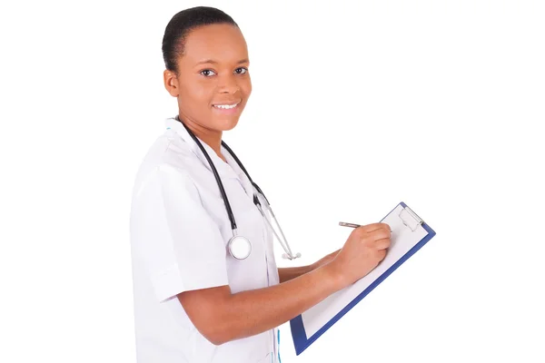 African american woman doctor a over white background — Stock Photo, Image