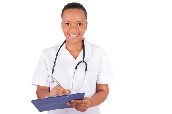 Afroamericano donna medico su sfondo bianco — Foto Stock