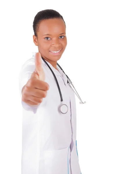 Afroamerikanska kvinna läkare en över vit bakgrund — Stockfoto