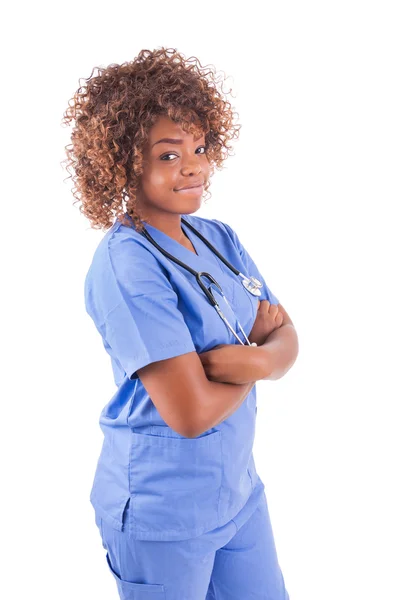 Afrikanische junge Krankenschwester isoliert auf weißem Hintergrund — Stockfoto