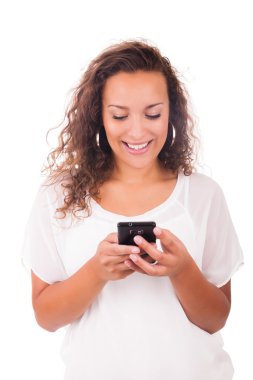 telefonunda mutlu kadın manifatura