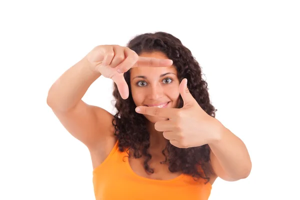 African american woman making frame with her hands — Stock Photo, Image