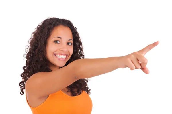 Young african american woman displaying something — Stock Photo, Image