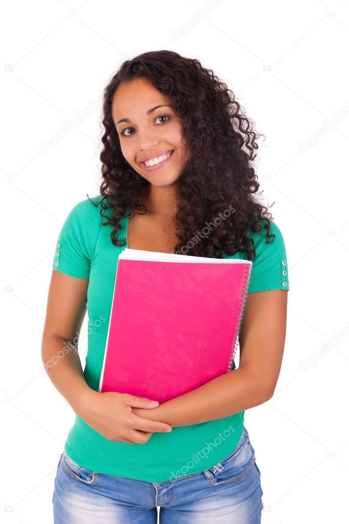 Portrait of beautiful student girl with books