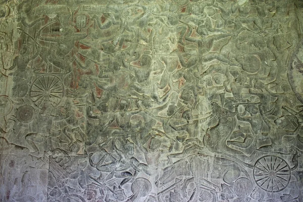 Sculpturi antice pe pereții Templului Angkor Wat — Fotografie, imagine de stoc