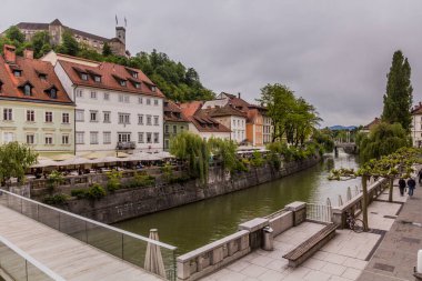LJUBLJANA, SLOVENIA - MAY 14, 2019: Ljubljanica river in Ljubljana, Slovenia clipart