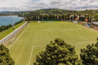 Slovenya 'nın Piran kentindeki futbol stadyumu