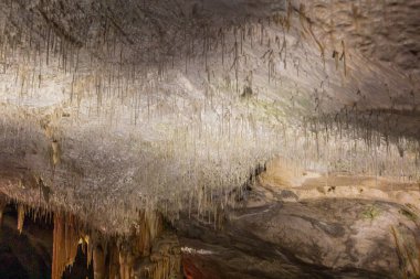 POSTOJNA, SLOVENIA - 17 Mayıs 2019: Postojna mağarası kaya oluşumları, Slovenya