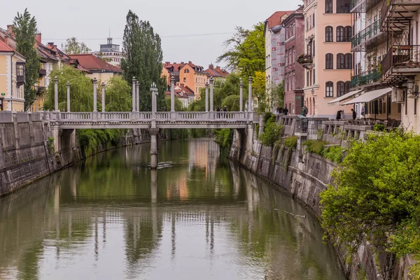 Ljubljana Slovenia Maggio 2019 Edifici Lungo Fiume Ponte Cobblers Lubiana — Foto Stock