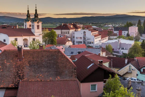 Pohled Město Postojna Při Západu Slunce Slovinsko — Stock fotografie