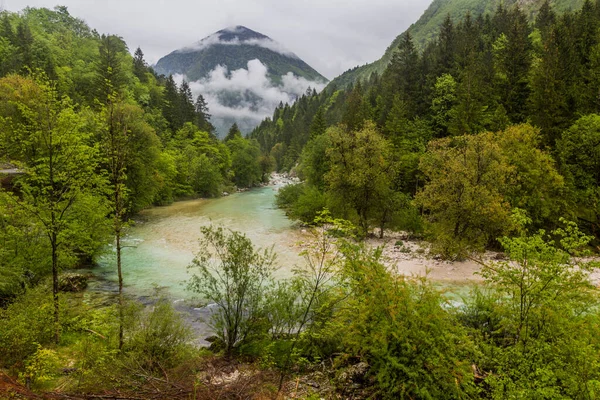 Řeka Soca Vesnice Bovec Slovinsko — Stock fotografie