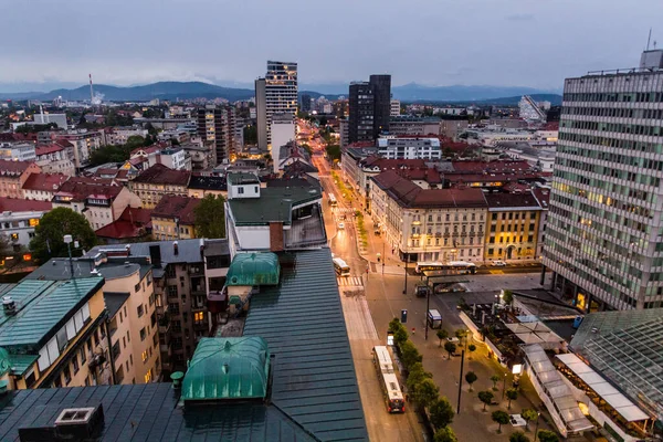 Vista Aérea Nocturna Liubliana Eslovenia — Foto de Stock